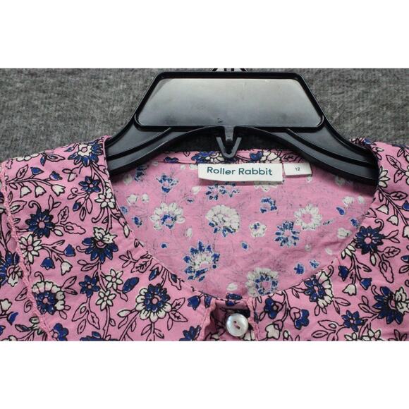 Roller Rabbit Top Girls Size 12 Pink Floral Collar Long Sleeves - Picture 3 of 6